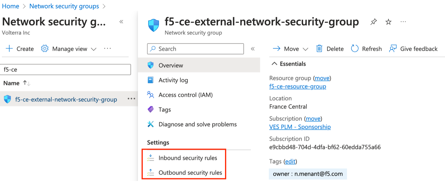 Figure: Select Network Security Group